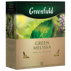 Чай GREENFIELD Гринфилд Green Melissa, зеленый, с мятой, 100 пакетиков в конвертах по 1,5 г, 0879