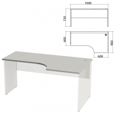 Столешница стола эргономичного Этюд, 1600х900х750 мм, правый, серый, 401672-03
