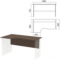 Столешница, царга стола эргономичного Канц 1400х800х750 мм, левый, цвет венге, СК36.16.1