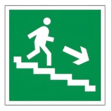 Знак эвакуационный Направление к эвакуационному выходу по лестнице НАПРАВО вниз, квадрат 200х200 мм, самоклейка, 610018/Е 13