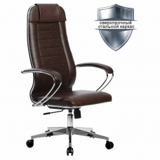 Кресло офисное МЕТТА К-29 хром, кожа, сиденье и спинка мягкие, темно-коричневое