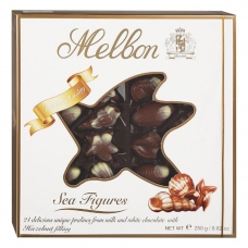 Конфеты шоколадные MELBON Морские фигуры из молочного и белого шоколада с пралине, 250 г, 3800104700014