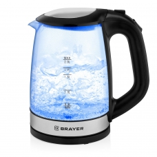 Чайник BRAYER BR1040BK, 2 л, 2200 Вт, закрытый нагревательный элемент, стекло, черный