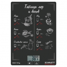 Весы кухоные SCARLETT SC-KS57P94, электронный дисплей, max вес 10 кг, тарокомпенсация, стекло, SC-KS57P64