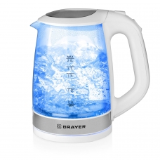 Чайник BRAYER BR1040WH, 2 л, 2200 Вт, закрытый нагревательный элемент, стекло, белый