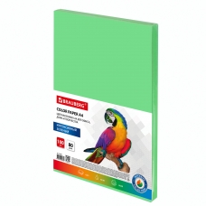 Бумага цветная BRAUBERG, А4, 80 г/м2, 100 л., интенсив, зеленая, для офисной техники, 112451