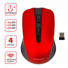 Мышь беспроводная SONNEN V99, USB, 800/1200/1600 dpi, 4 кнопки, оптическая, красная, 513529