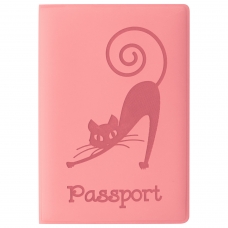 Обложка для паспорта STAFF, мягкий полиуретан, Кошка, персиковая, 237615