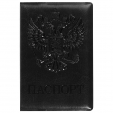Обложка для паспорта STAFF, полиуретан под кожу, ГЕРБ, черная, 237602