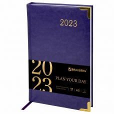 Ежедневник датированный 2023 А5 138x213 мм BRAUBERG Senator, под кожу, фиолетовый, 114066