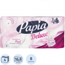 Бумага туалетная Papia DELUXE Парадизо4сл бел 100%ц втул 16,8м 140л 8рул/уп