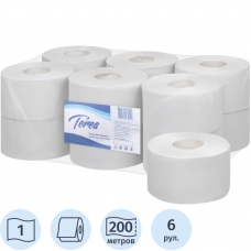 Бумага туалетная д/дисп Терес Эконом мини 1сл бел 200м 12рул/уп T-0024