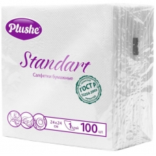 Салфетки бумажные Plushe Standart 24х24см 1сл 100шт/уп Салфетки бумажные Plushe Standart 24х24см 1сл 100шт/уп