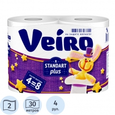 Бумага туалетная Veiro 2сл бел вторич втул 30м 240л 4рул/уп 3c24