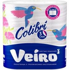 Полотенца бумажные VEIRO Colibri 3-сл.,белые с гол.тиснением,2рул./уп.8п32