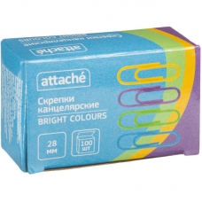 Скрепки Attache Bright Colours полимерные, 28 мм, 100 шт. в уп