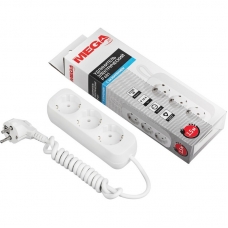 Удлинитель Promega jet 3 розетки с заземлением 1, 5м, 10А, 2200 Вт, белый