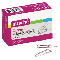 Скрепки Attache 31 мм, никелированные, треуг с загнут.краем, 100шт./уп.к/кор