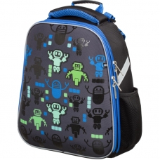 Ранец №1School Basic Robot паттерн черный, 2 отд., эргоном. спинка