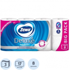 Бумага туалетная Zewa Deluxe 3сл бел 100%цел втул 20,7м 150л 8рул/уп 5366