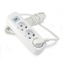 Удлинитель LUX У3-Е-USB-05 3-мест с з/к 250В 16А, USB 5В 1.3А, 5м, белый