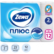Бумага туалетная Zewa-Plus 2сл бел втор втул 23м 184л 12рул/уп 144090
