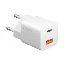 Зарядное устройство сетевое Deppa USB-C+USB-A, PD 3.0, QC 3.0, 20Вт, белый