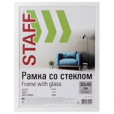 Рамка 30х40 см, белая STAFF Grand, багет 18 мм, стекло, МДФ, 391195 Рамка 30х40 см, белая STAFF Grand, багет 18 мм, стекло, МДФ, 391195