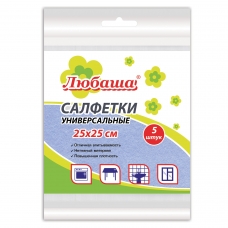 Салфетки универсальные, 25х25 см, КОМПЛЕКТ 5 шт., 60 г/м2, вискоза ИПП, голубые, ЛЮБАША, 605501 Салфетки универсальные, 25х25 см, КОМПЛЕКТ 5 шт., 60 г/м2, вискоза ИПП, голубые, ЛЮБАША, 605501