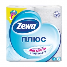 Бумага туалетная бытовая, спайка 4 шт., 2-х слойная 4х23 м, ZEWA Plus, белая, 144051