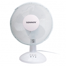 Вентилятор настольный SONNEN TF-25W-23, d=23 см, 25 Вт, на подставке, 2 скоростных режима, белый/серый, 451038