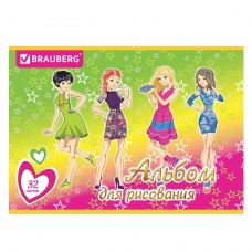 Альбом для рисования, А4, 32 л., блестки, BRAUBERG Подружки, 102848