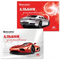 Альбом для рисования, А4, 40 л., обложка картон, BRAUBERG Автостиль, 102852