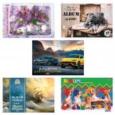 Альбом для рисования, А4, 40 л., обложка картон, HATBER Ассорти, 40А4В, A274149