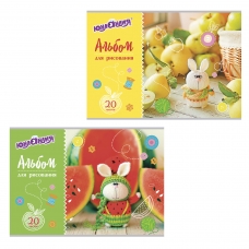 Альбом для рисования, А4, 20 листов, скоба, обложка картон, с раскраской, ЮНЛАНДИЯ, 202х285 мм, Вязаный заяц, 105050