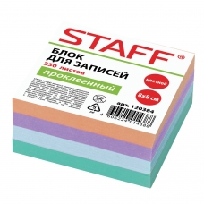 Блок для записей STAFF, проклеенный, куб 8х8 см, 350 листов, цветной, чередование с белым, 120384