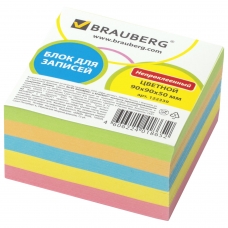 Блок для записей BRAUBERG непроклеенный, куб 9х9х5 см, цветной, 122339