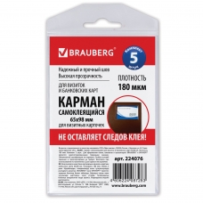 Карманы самоклеящиеся BRAUBERG, комплект 5 шт., 65х98 мм, для визитных карточек, 224076 Карманы самоклеящиеся BRAUBERG, комплект 5 шт., 65х98 мм, для визитных карточек, 224076
