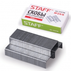 Скобы для степлера STAFF № 24/6, 1000 шт., в картонной коробке, до 30 листов, 224798