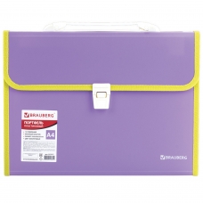 Портфель пластиковый BRAUBERG Joy, А4 330х245х35 мм, 13 отделений, с окантовкой, индексные ярлыки, фиолетовый, 227977