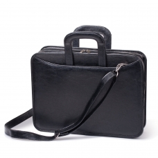 Портфель из кожзаменителя, 2 отделения, на молнии, Карьера, 36х31х7 см, черный