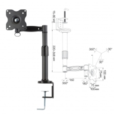 Кронштейн для монитора настольный KROMAX OFFICE-1, VESA 75/100, 10-24, до 10 кг, 5 степ. свободы, 20030 Кронштейн для монитора настольный KROMAX OFFICE-1, VESA 75/100, 10-24, до 10 кг, 5 степ. свободы, 20030