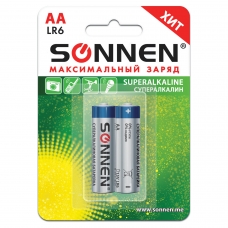 Батарейки SONNEN Super Alkaline, АА LR06, 15А, алкалиновые, КОМПЛЕКТ 2 шт., в блистере, 451093