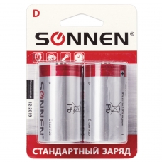 Батарейки SONNEN, D R20, солевые, КОМПЛЕКТ 2 шт., в блистере, 451100