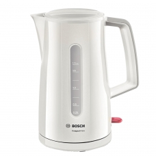 Чайник BOSCH TWK3A011, закрытый нагревательный элемент, объем 1,7 л, мощность 2400 Вт, пластик, белый