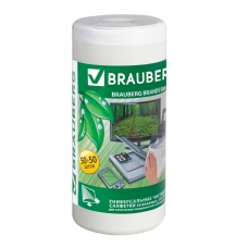 Чистящие салфетки BRAUBERG для LCD ЖК-мониторов, сухие и влажные в тубе, 50+50 шт., 510121