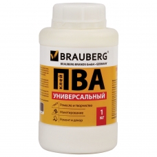 Клей ПВА BRAUBERG, 1 кг, универсальный бумага, картон, дерево, 600983