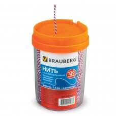 Нить хлопчатобумажная для прошивки документов BRAUBERG, диаметр 1,6 мм, длина 120 м, в диспенсере, ТРИКОЛОР, 601813