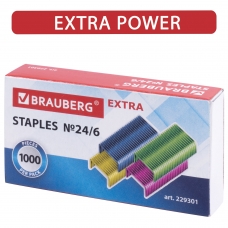 Скобы для степлера цветные №24/6, 1000 штук, BRAUBERG EXTRA, до 30 листов, 229301 Скобы для степлера цветные №24/6, 1000 штук, BRAUBERG EXTRA, до 30 листов, 229301
