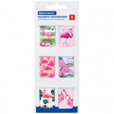 Закладки для книг МАГНИТНЫЕ, FLAMINGO, набор 6 шт., 35x25 мм, BRAUBERG, 113165